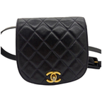 Chanel CC Black Matelasse Lambskin Belt Bag