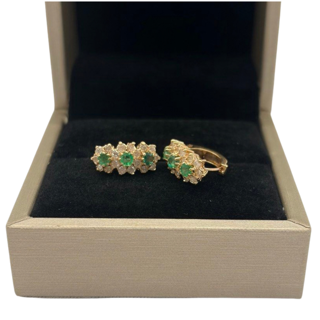 18K Rose Gold Natural Emerald & Diamond Earring