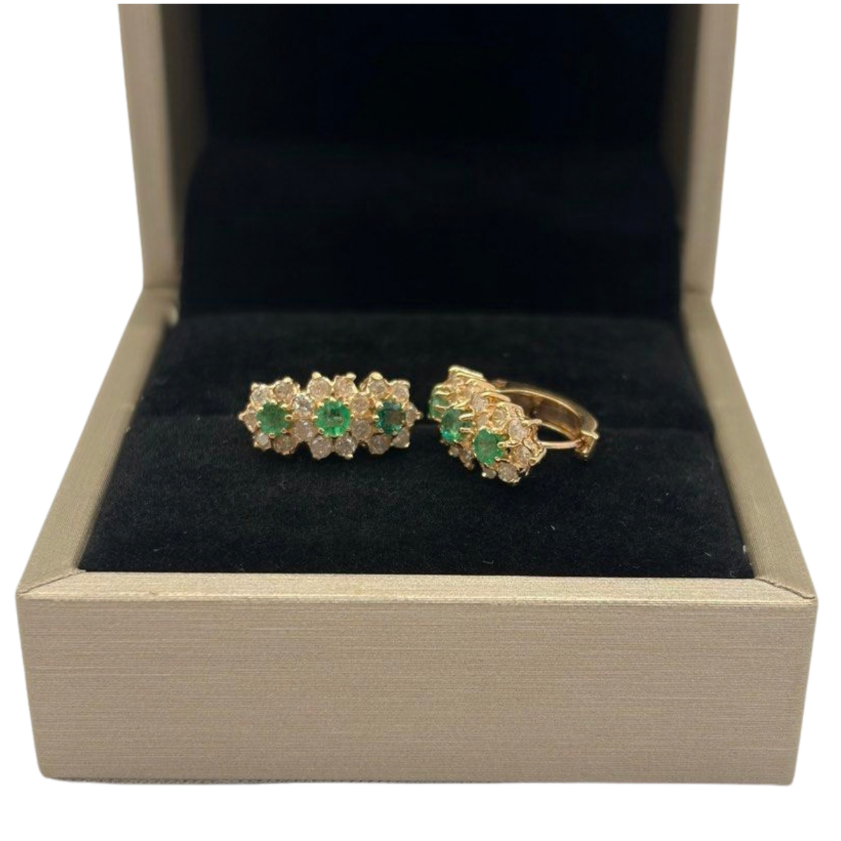 18K Rose Gold Natural Emerald & Diamond Earring