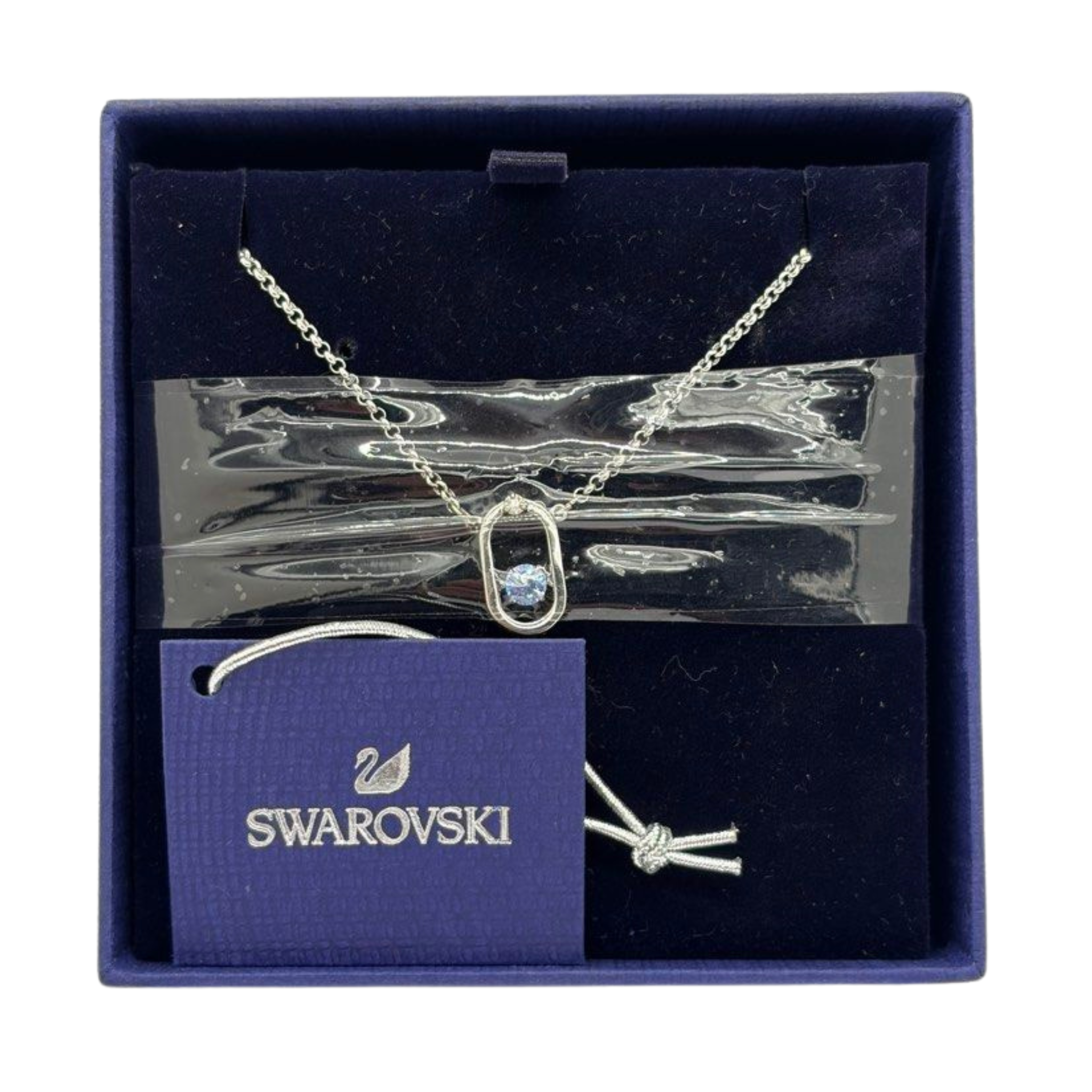 Swarovski Sparkling Dance Necklace for Women, Round Cut, Oval Shape, Blue, Rhodium Plated 5646731
