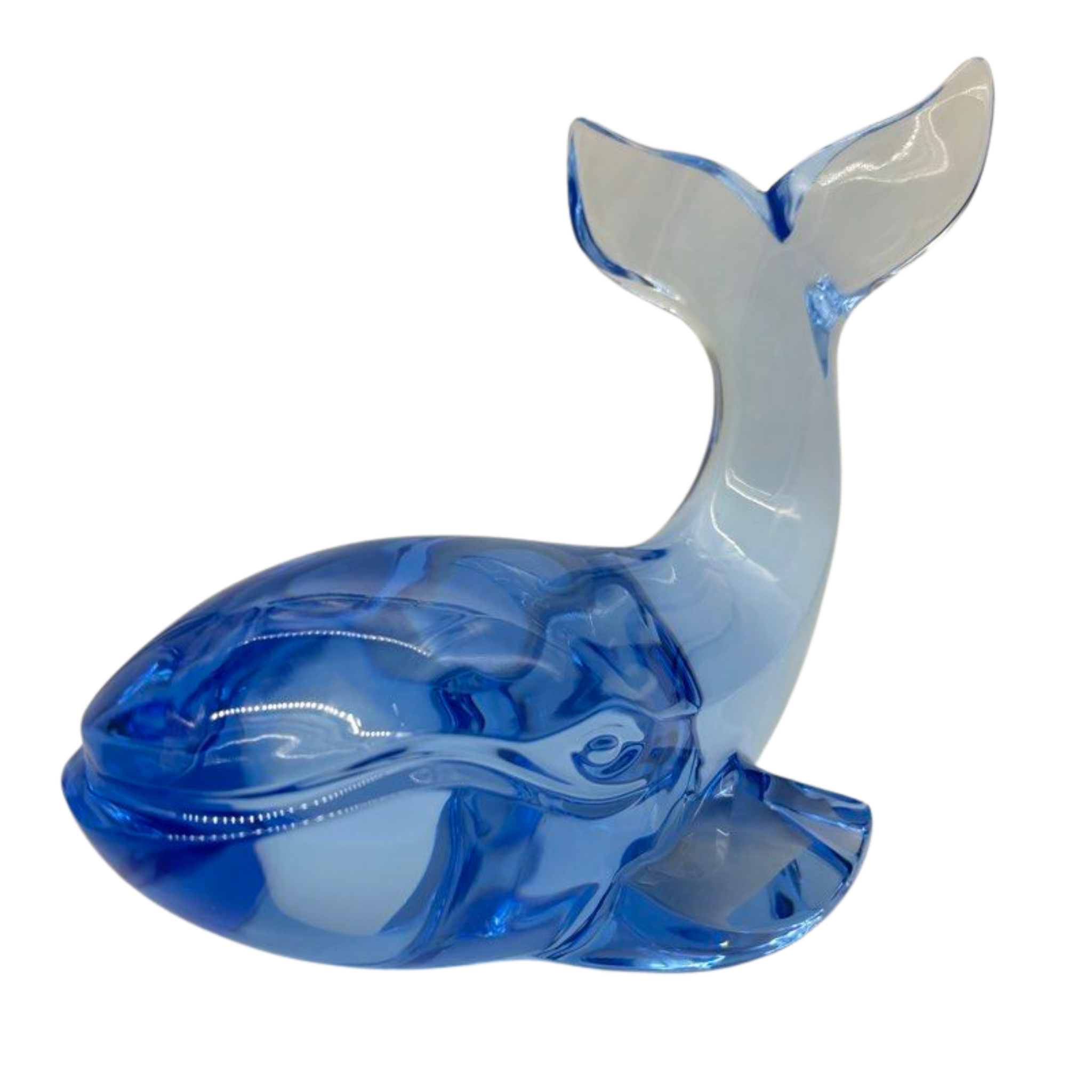 Val Saint Lambert Glass Whale Figurines 19cm, No Box