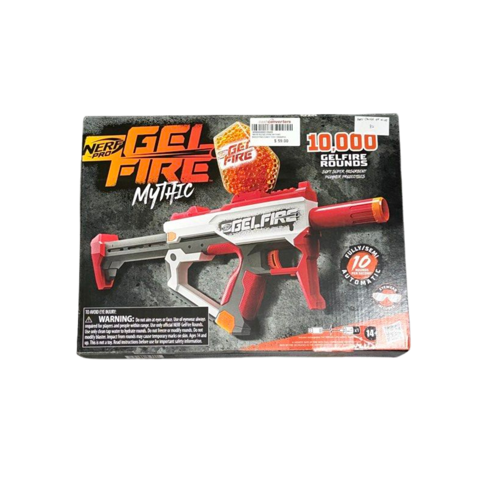 Nerf Pro Gelfire Mythic Full Auto Blaster & 10,000 Gelfire Rounds, 800 Round Hopper, Rechargeable Battery, Eyewear, Ages 14 & Up