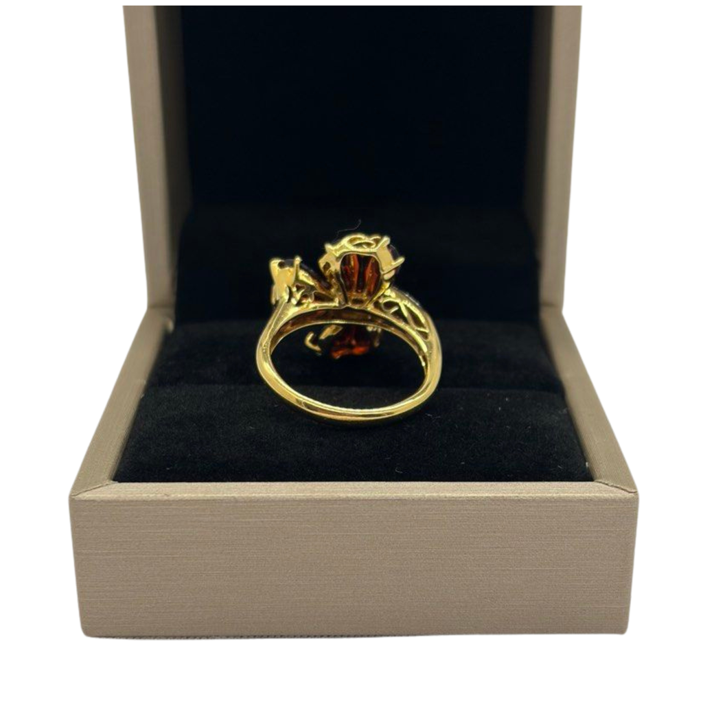 750 Yellow Gold Garnet & Diamond Ladies Ring