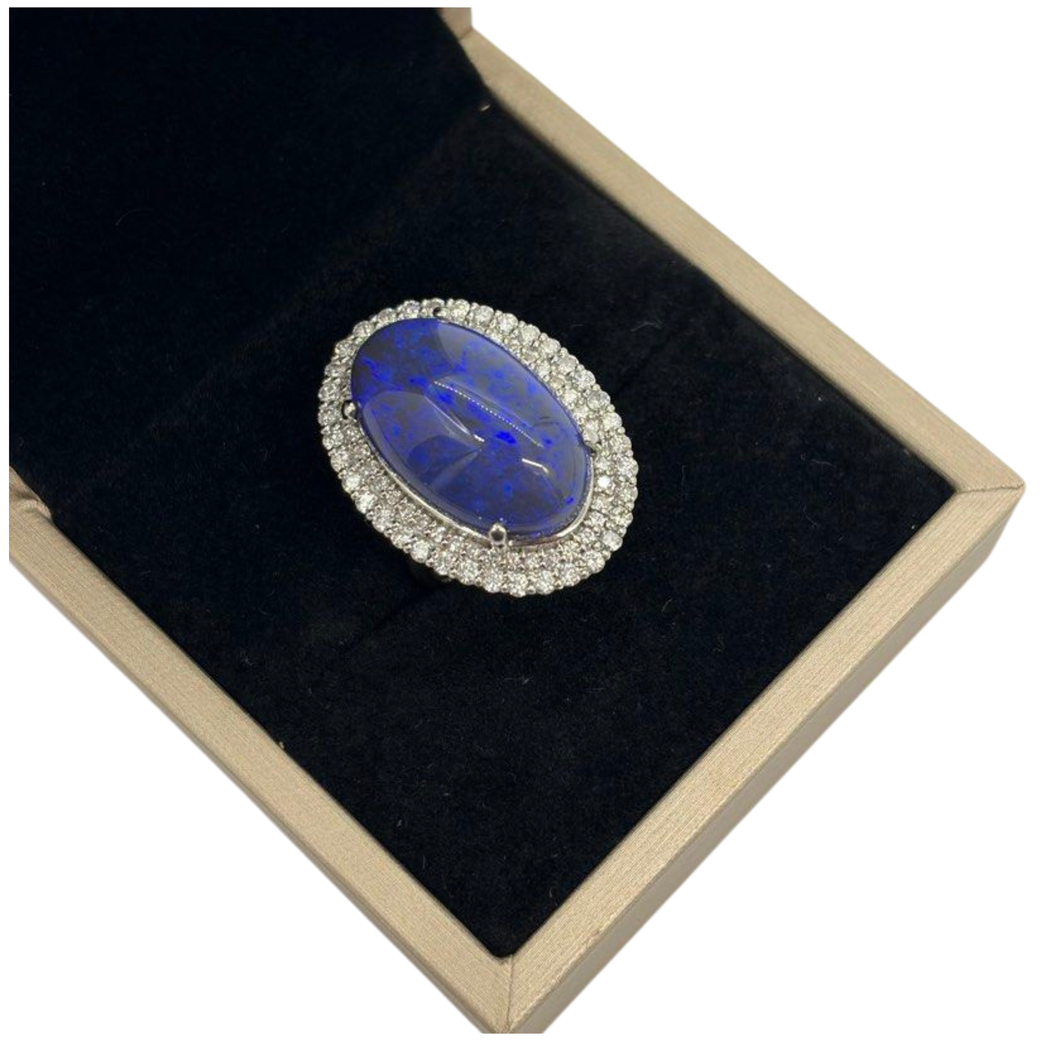 PT950 Natural Black Opal & Diamond Ladies Ring