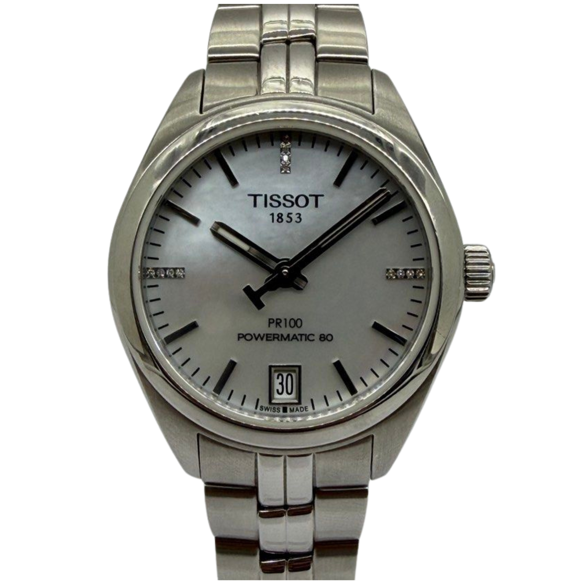 Tissot PR100 Powermatic 80 33mm Automatic White Mother of Pearl Diamond Dial Watch Main image