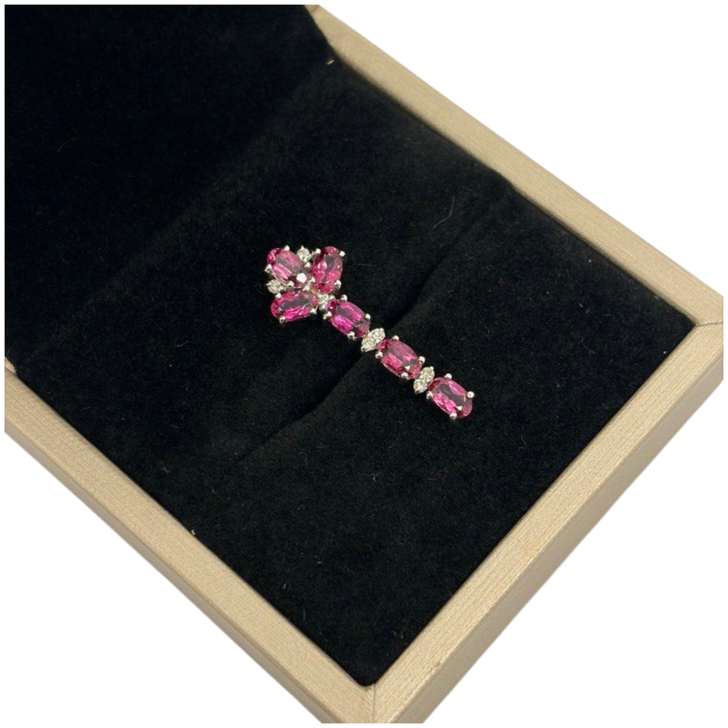 18K White Gold Natural Pink Tourmaline & Diamond Pendant