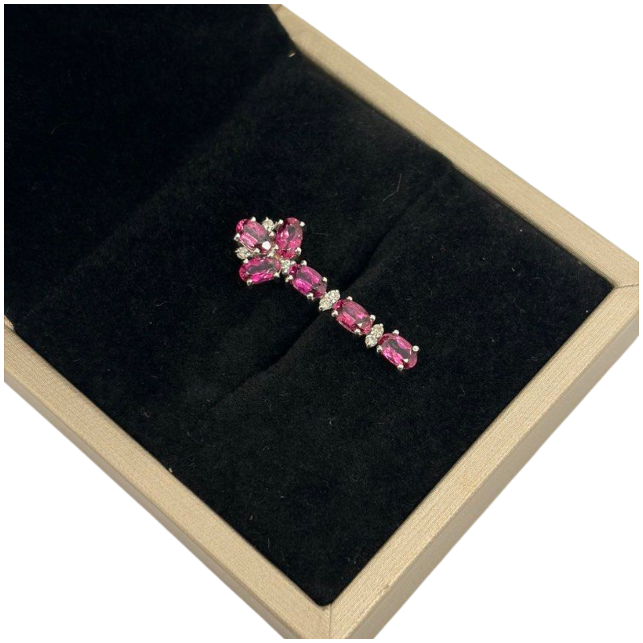 18K White Gold Natural Pink Tourmaline & Diamond Pendant