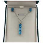 10K White Gold Blue Topaz & Diamond Necklace, Earring Set