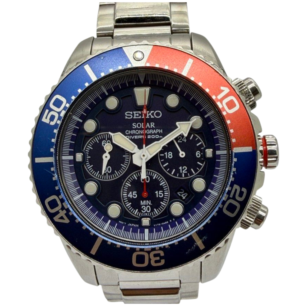 Seiko SSC019 Solar Chronograph 43mm Blue Dial Watch