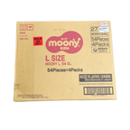 Moony Air Fit Tape Baby Diapers, L, 9-14kg, 54 Pcs x 4 Packs