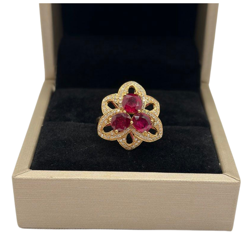 18K Yellow Gold Natural Ruby & Diamond Ring