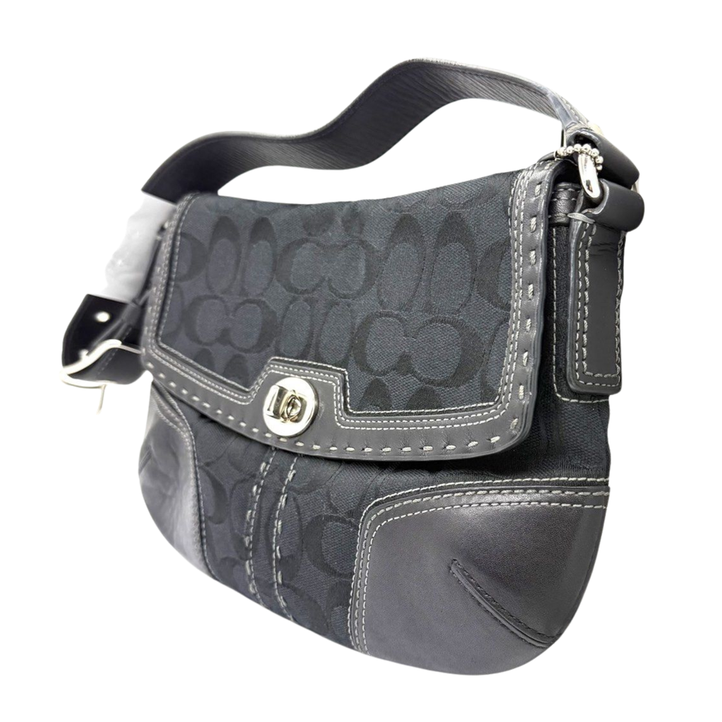 Coach Black Leather/canvas Handbag