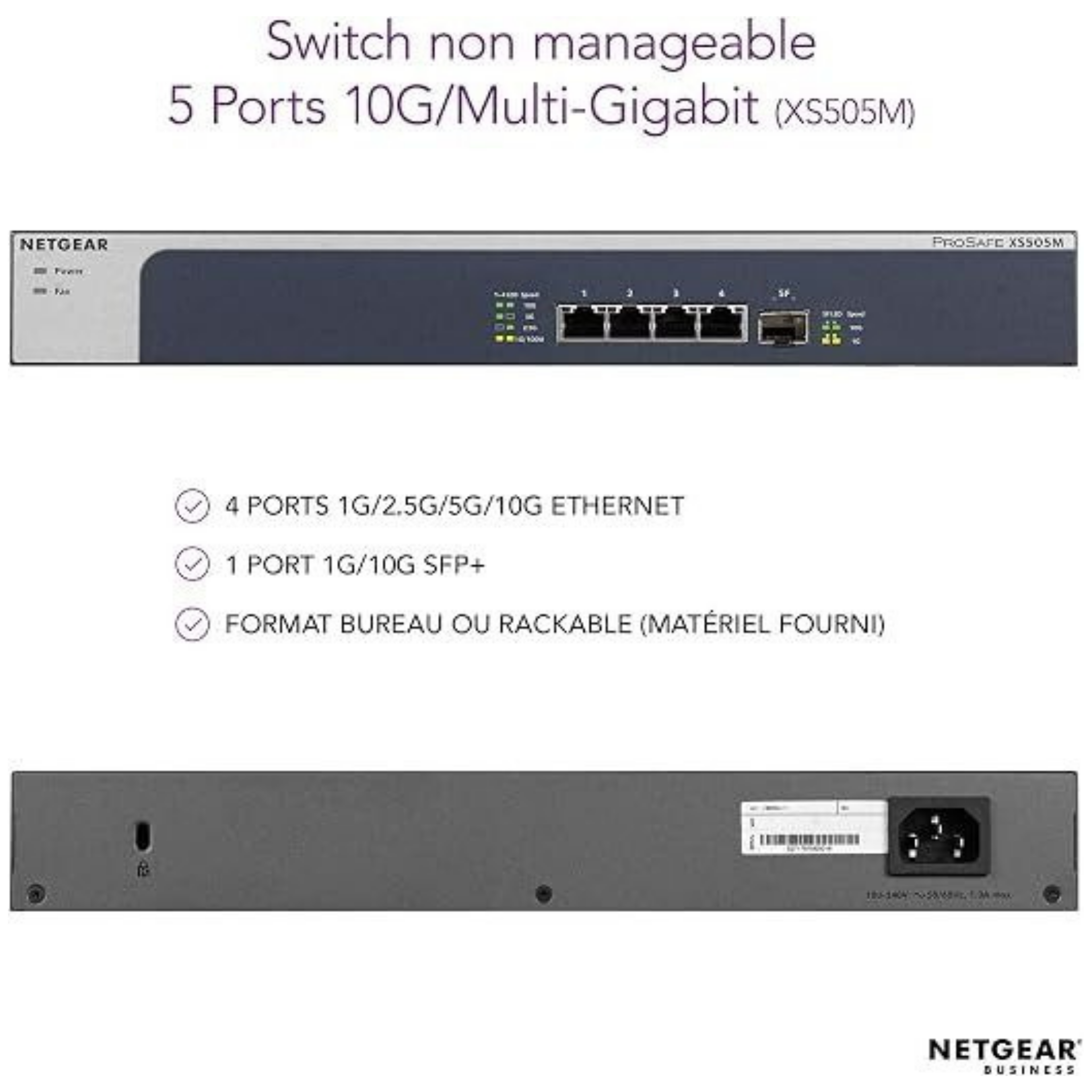 NETGEAR XS505M 5-Port 10GbE/Multi-Gigabit Unmanaged Switch with SFP+