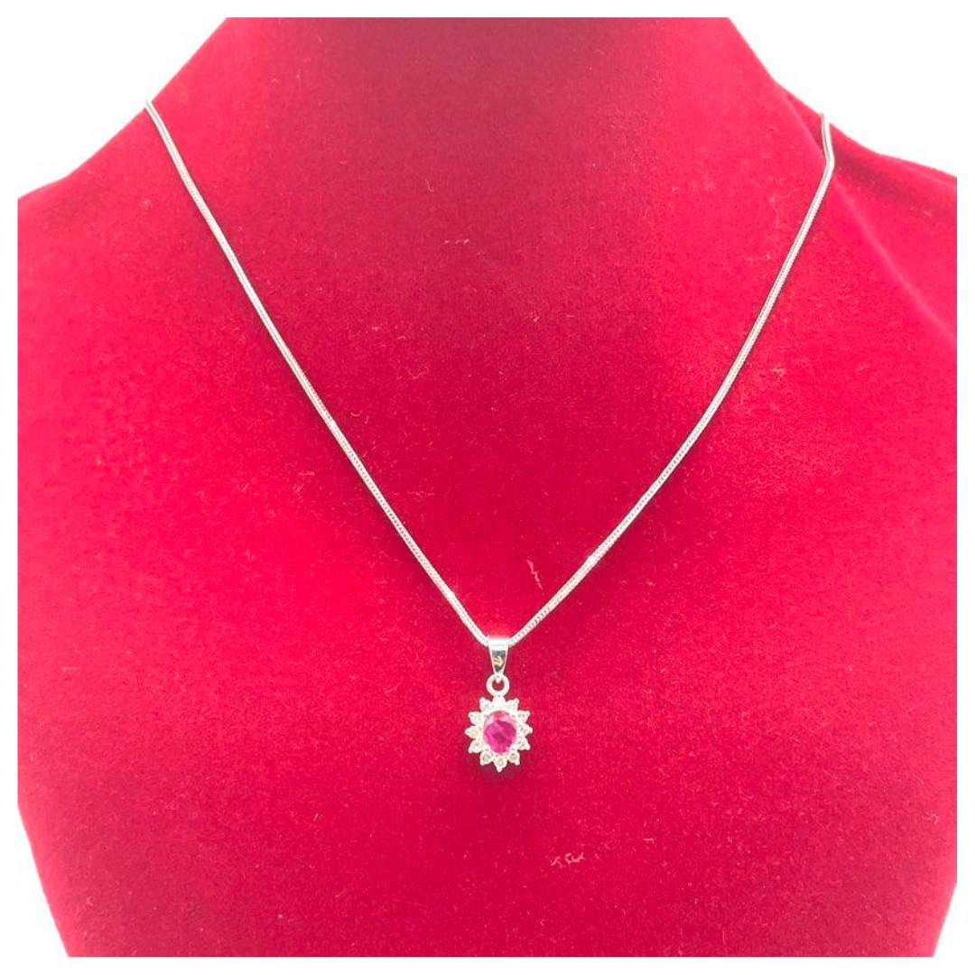 18K White Gold Natural Ruby & Diamond Necklace Main image