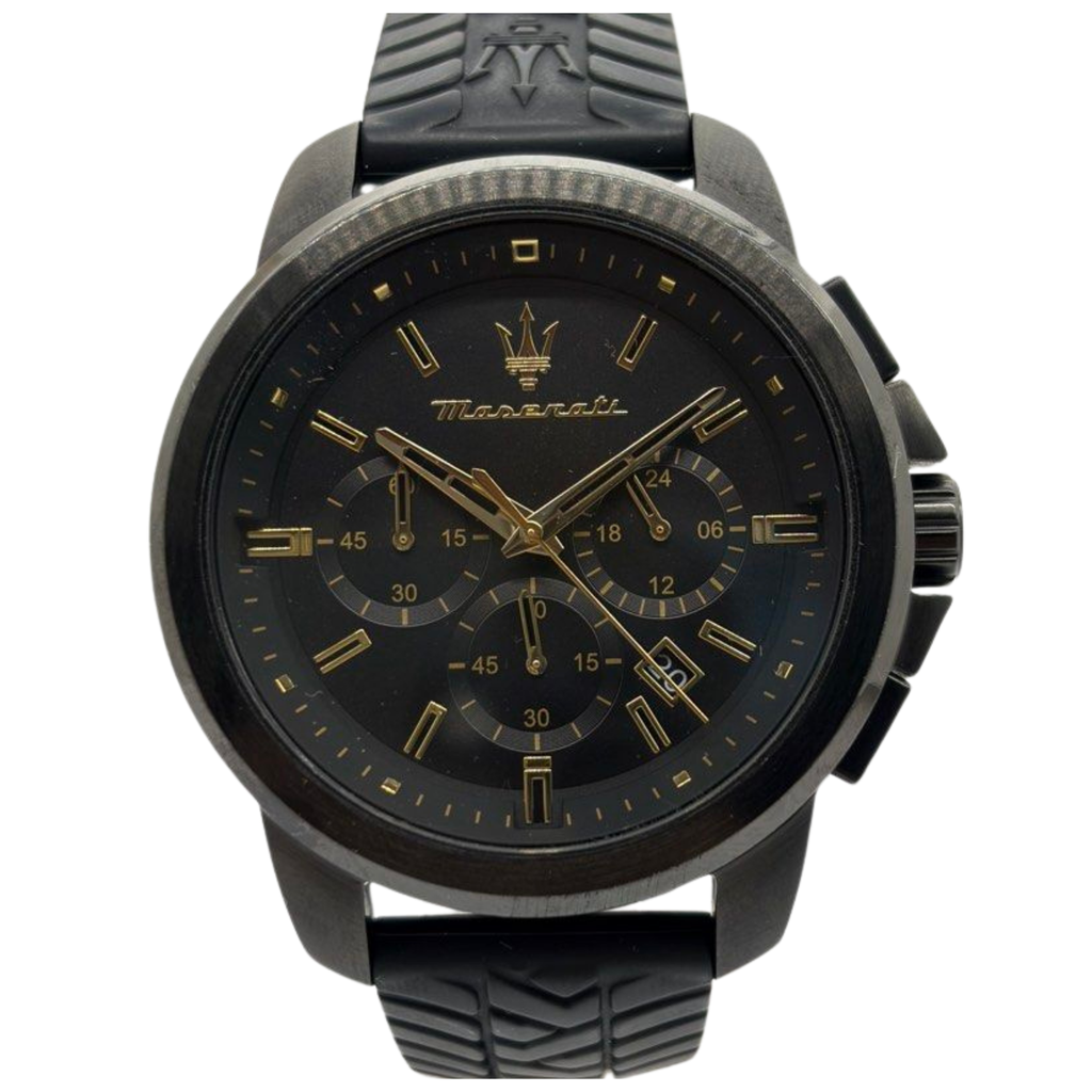 Maserati Successo 44mm Chronograph Quartz Black Silicon Strap Watch