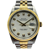 Rolex Datejust 16233 36mm Half Gold Automatic Diamond White Dial Watch