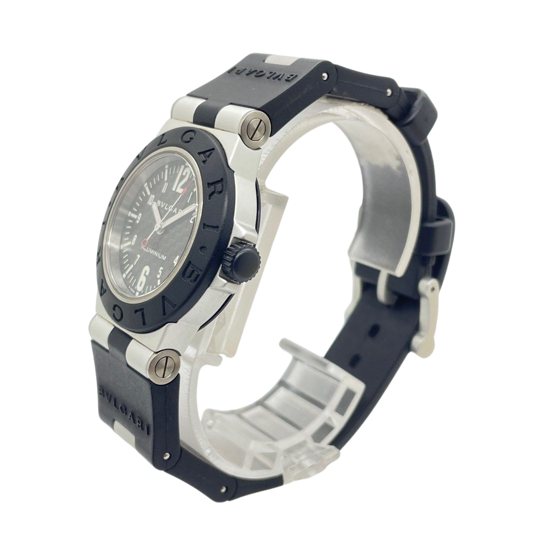 Bvlgari Diagono Aluminum 32mm Quartz Rubber Strap Black Dial Watch