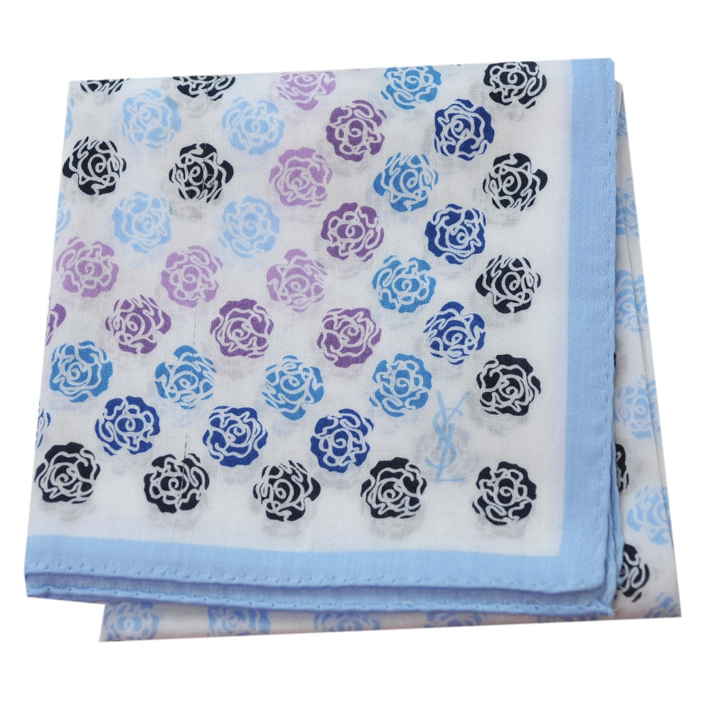 Vintage Yves Saint Laurent Rose Motif Handkerchief Blue