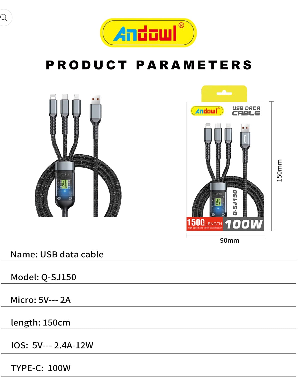 Andowl USB Data Cable QSJ150 1500mm Main image