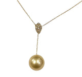 18KYG South Sea Pearl1=10.5mm , Diamond d10-0.1cts Necklace w/Cert