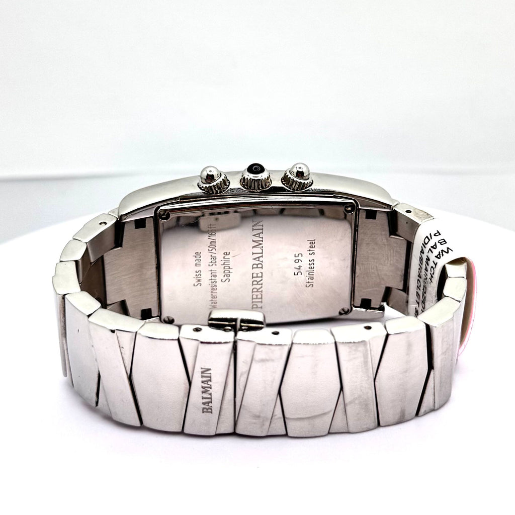 BALMAIN Chronograph w/Diamond Bezel Quartz, Mother Of Pearl Dial Watch, 28 x 48mm