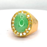 916YG Diamond Jadeite Jade Men Ring w/Cert