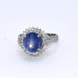 PT900 Blue Star Sapphire=10.79cts, Diamond=0.6cts Ring w/Cert