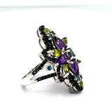 Gem Store (Amethyst ,Peridot And Onxy) Silver 925 Ring
