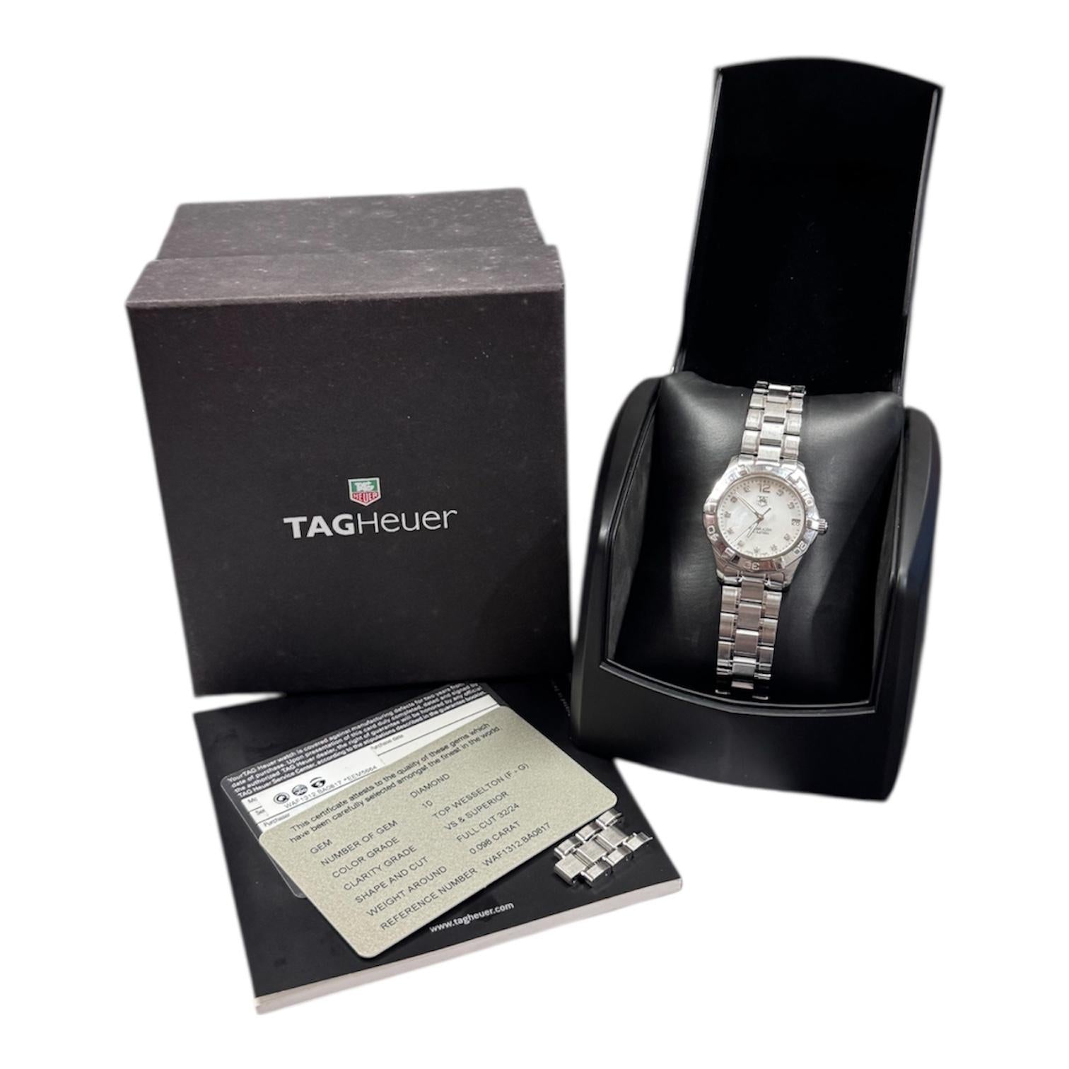 Tag Heuer Aquaracer Quartz Diamond White Mother of Pearl Dial Ladies Watch WAF1312 , 32mm