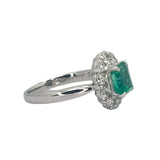 PT900 Emerald=1.3cts, Diamond=0.96cts Ring w/Cert Card