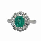 PT900 Emerald=1.3cts, Diamond=0.96cts Ring w/Cert Card