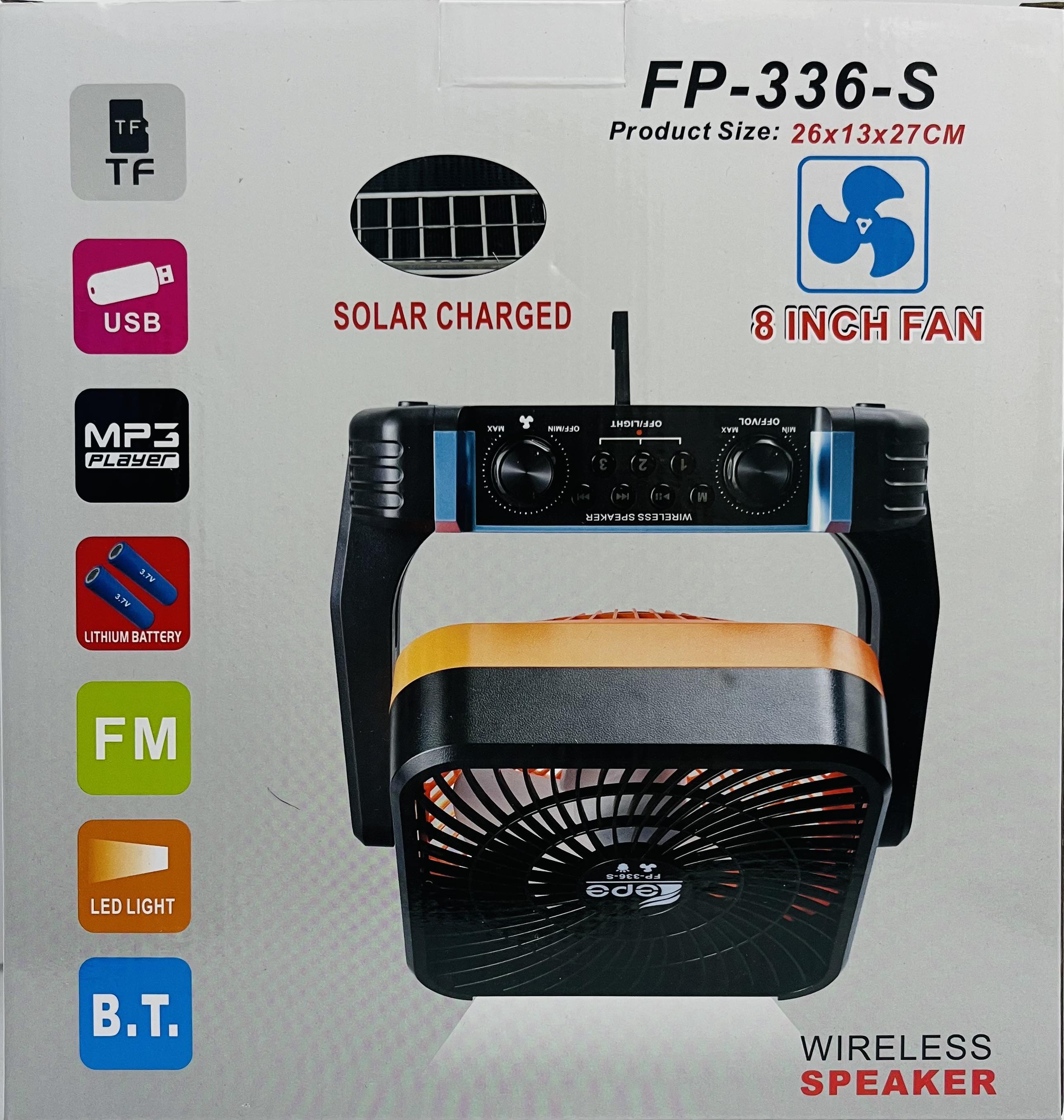 EPE FP336S Solar Charged Wireless Speaker With 8in Fan Main image