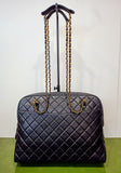 CHANEL ,VINTAGE SHOULDER BAG- BLK MATELASSE/GLD METAL&LTHR CHAIN