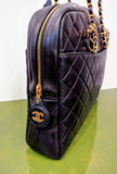 CHANEL ,VINTAGE SHOULDER BAG- BLK MATELASSE/GLD METAL&LTHR CHAIN