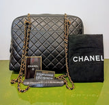 CHANEL ,VINTAGE SHOULDER BAG- BLK MATELASSE/GLD METAL&LTHR CHAIN