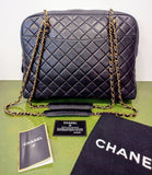 CHANEL ,VINTAGE SHOULDER BAG- BLK MATELASSE/GLD METAL&LTHR CHAIN