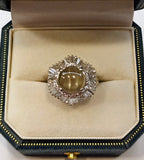 RING CAT'S EYE , PT900/ZIRCON CE1=6.741CT/MD=1.39CT/11.7G/CERT