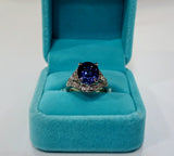 NATURAL TANZANITE RING-PT900/TANZANITE1=4.9CT/MD=0.48CT/11.7G/CERT