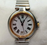 DUNHILL MILLENNIUM MPQ WATCH-MENS/WHT DIAL/QZ/GOLD&SS METAL STRAP