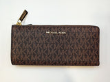 MICHAEL KORS WALLET-BROWN LEATHER/LONG/MK LOGO