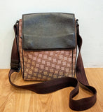 DUNHILL SLING BAG-BROWN LEATHER WITH BEIGE CANVAS