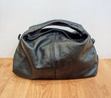 FURLA BAG-BLACK LEATHER/HOBO/SILVER RECT CHARM