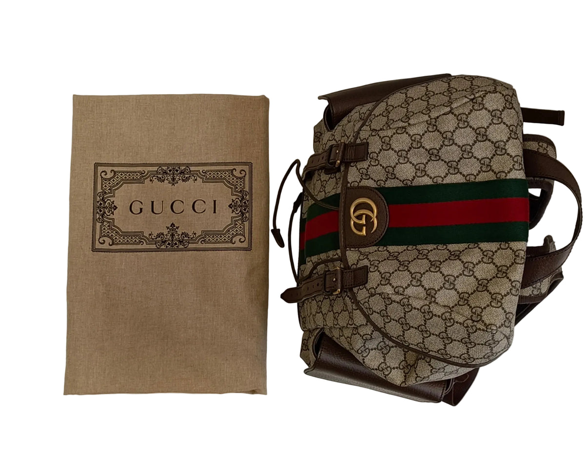 Gucci Ophidia GG Supreme Backpacks-Light Brown-Leather
