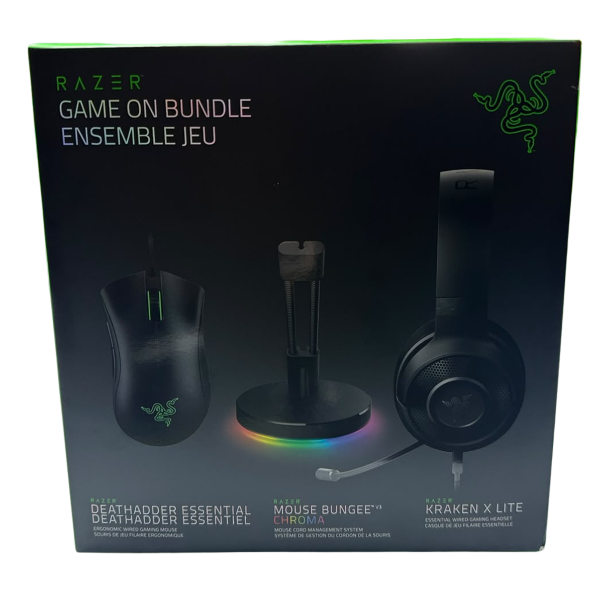 Razer Game On Bundle  Deathadder Essential, Kraken X Lite, Mouse Bungee V3 Chroma