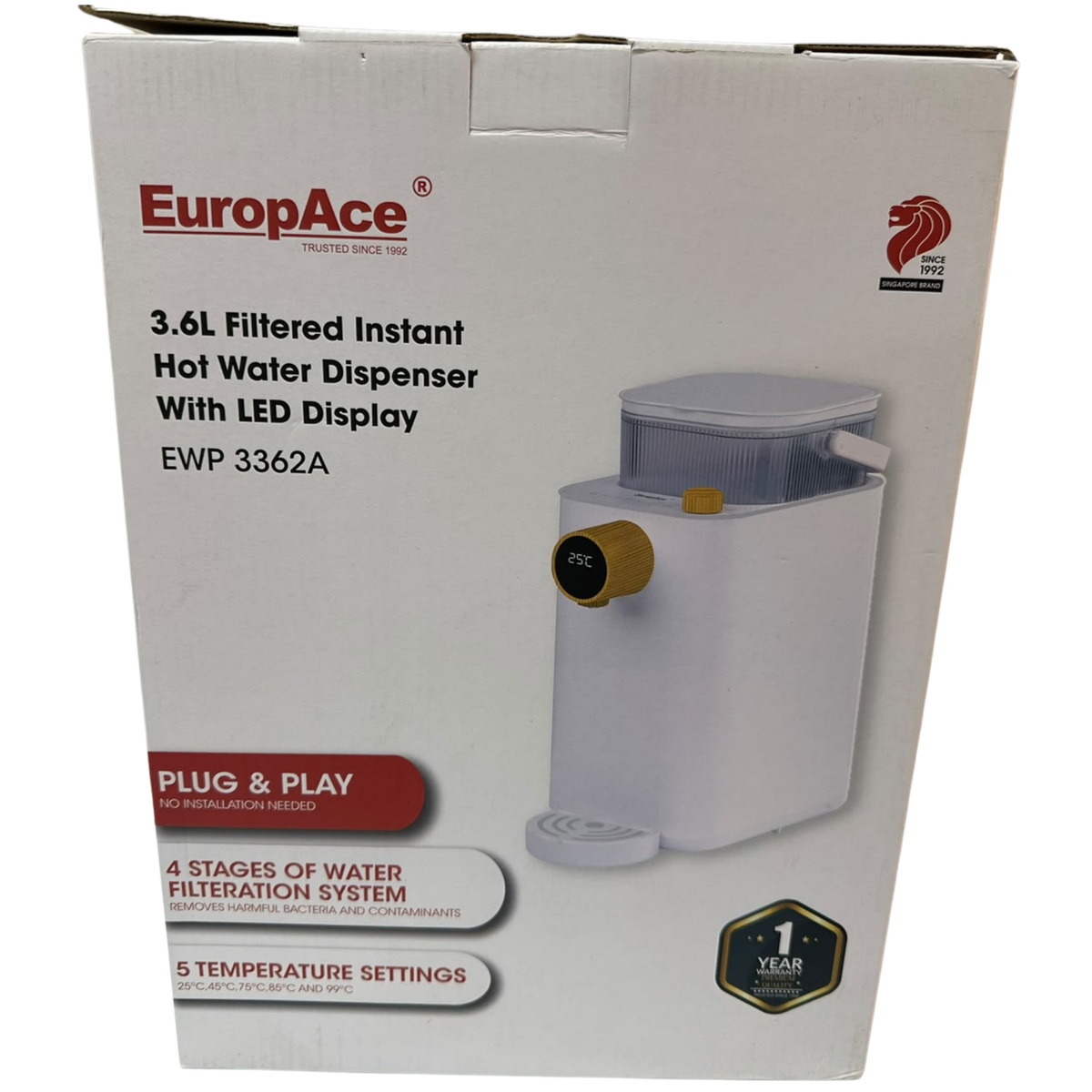 EuropAce 3.6L Filtered Instant Hot Water Dispenser Model EWP 3362A