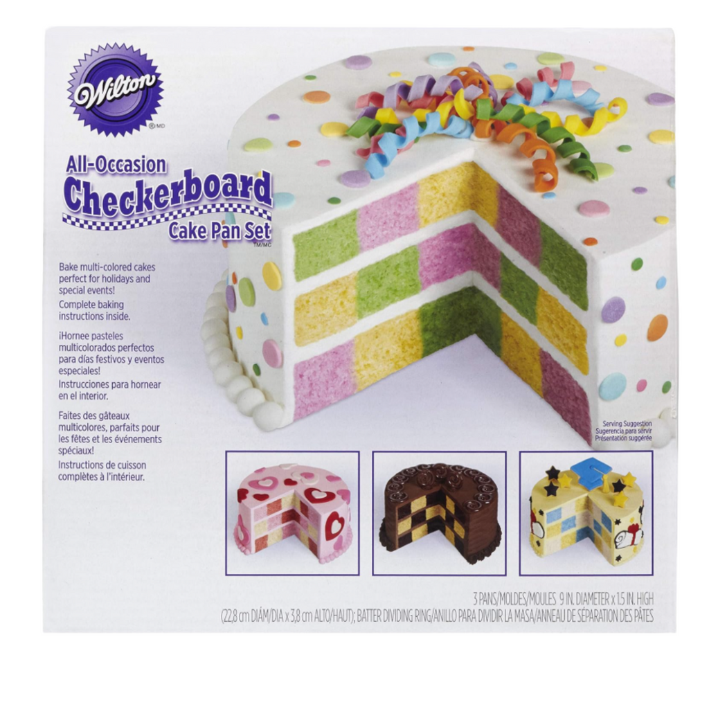 Wilton Round Checkerboard Cake Tin Set, 4 Pieces, Steel
