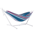 Vivere Double Cotton Hammock with Space Saving White Steel Stand