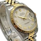 Rolex Datejust 16233 Half Gold White Pyramid Dial Automatic Watch 36mm