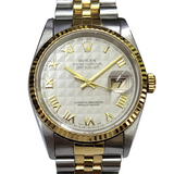 Rolex Datejust 16233 Half Gold White Pyramid Dial Automatic Watch 36mm