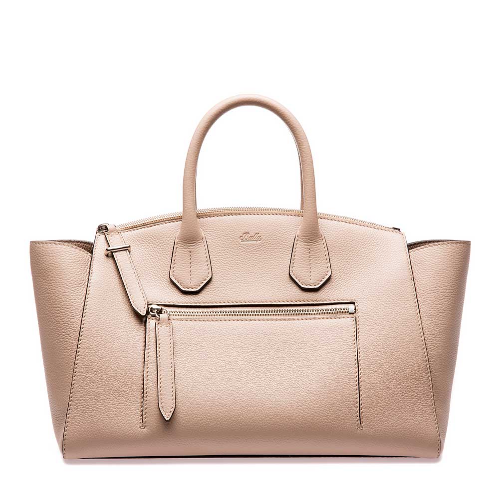 Bally Sommet ZIP Logo Engraved Leather 2way Handbag Shoulder Bag Pink Beige